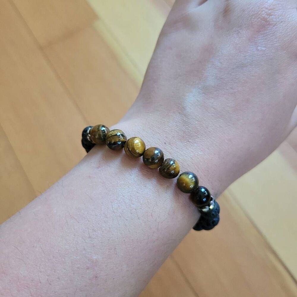 Black beaded tiger's eye elastic‎ band bracelet boho witchy spiritual grunge